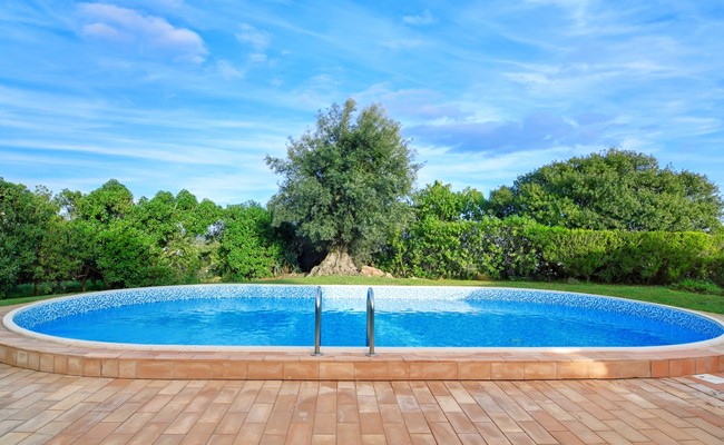 blue oval pool in houston rental home